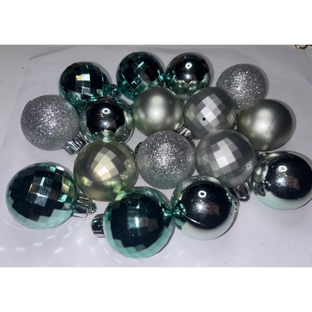 Silver Aqua Blue Green Disco Non Breakable Christmas Ornament Balls 1.5"